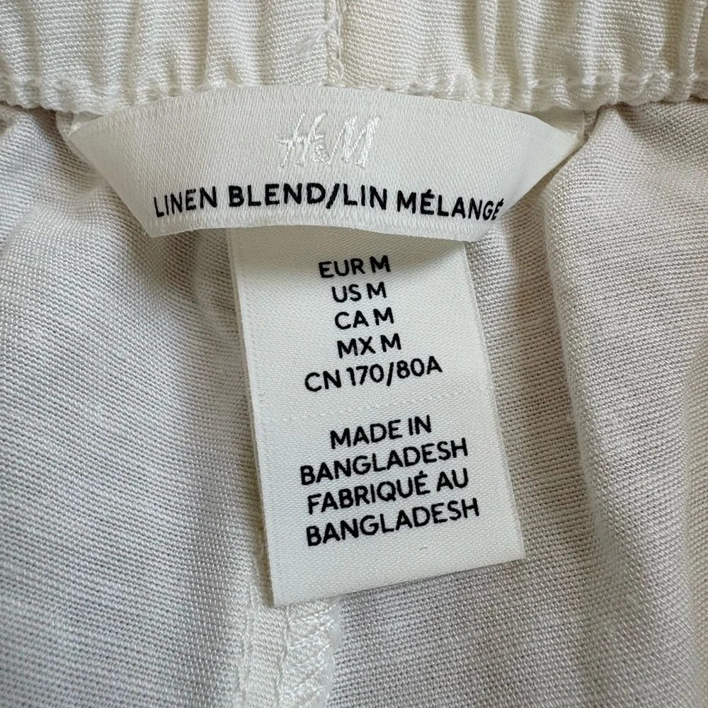 H&M Women's Off White Straight Leg Linen Blend Pants sz M